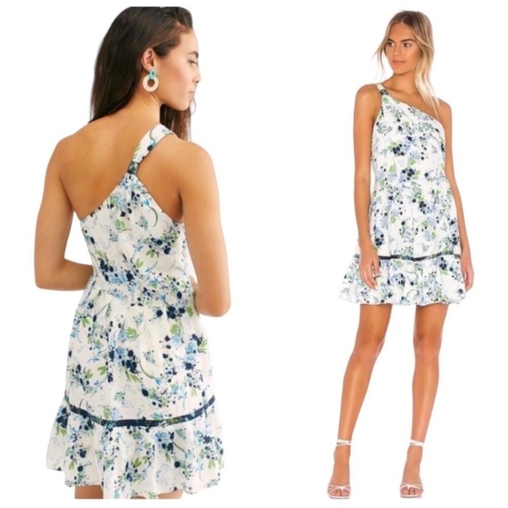 Free People Blue and White Asymmetrical One Shoulder Dress